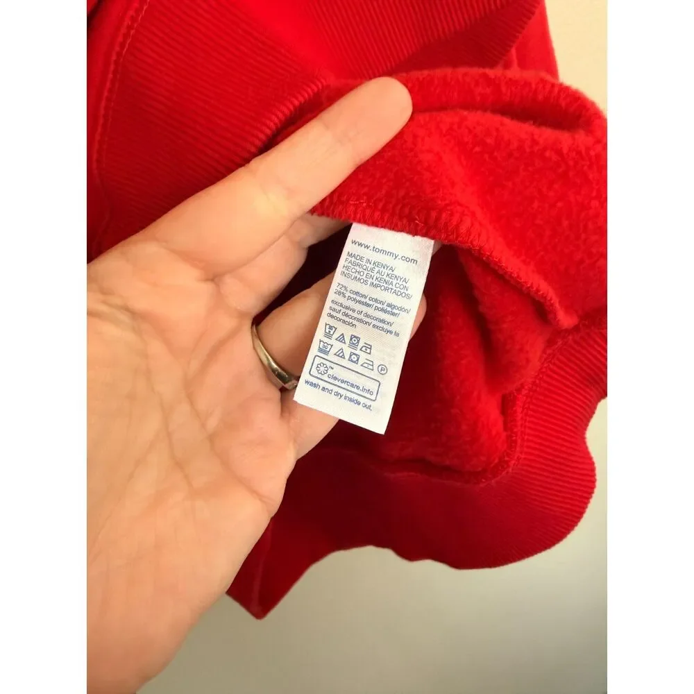 Tommy Hilfiger Men's XL Red Crewneck Sweatshirt Fleece Pullover Embroidered Logo